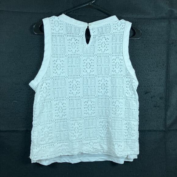 LOFT Womens Blouse White Crochet Sleeveless Cotton Blend Large - Picture 10 of 12